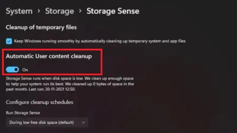 windows11 automatic cleanup